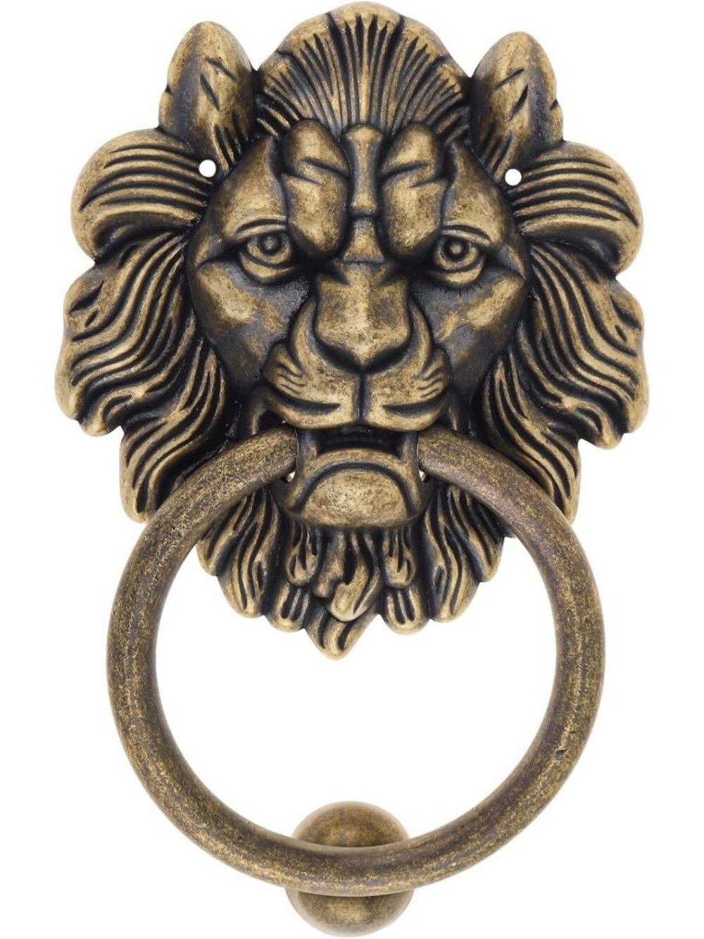 Vintage 7-Inch Solid Brass Lion Head Door Knocker with Strike Plate - Home Decor